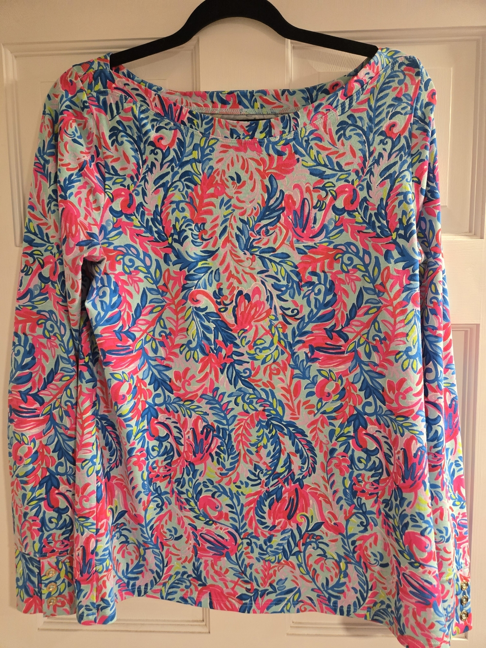 Lilly Pulitzer Tropical Floral Long-Sleeve Tunic Top - Size Large